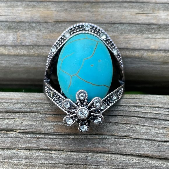 Vintage Style Women Rings Fashion flower turquoise - Picture 6 of 6